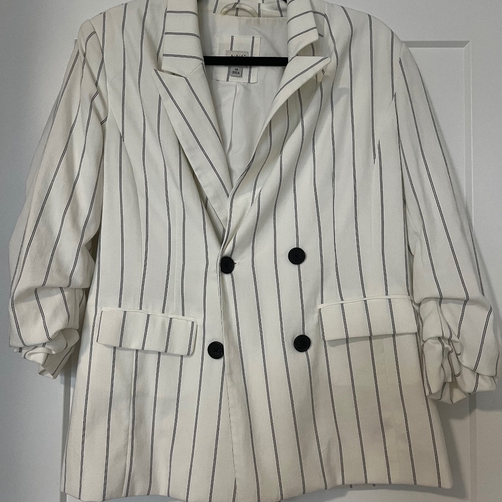 White blazer with black stripes
